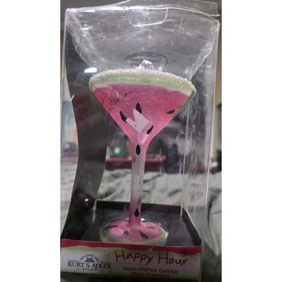 Kurt S Adler Happy Hour Watermelon Martini Cocktail Glass Christmas Ornament NIB - Picture 6 of 8